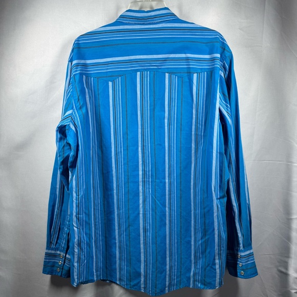 Wrangler‎ Men's Blue Striped Western Pearl Snap Shirt Long Sleeve 2XL - Picture 3 of 5
